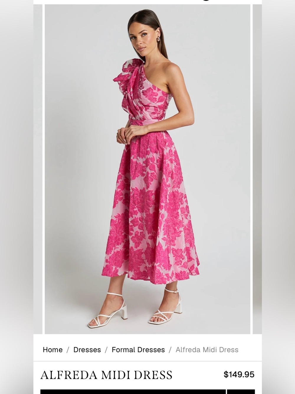 Showpo Hot Pink One-Shoulder Floral Ruffle Maxi Dress - Picture 5 of 12